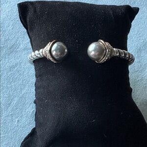 Brighton Silver and Black Pearl Cuff Bracelet
